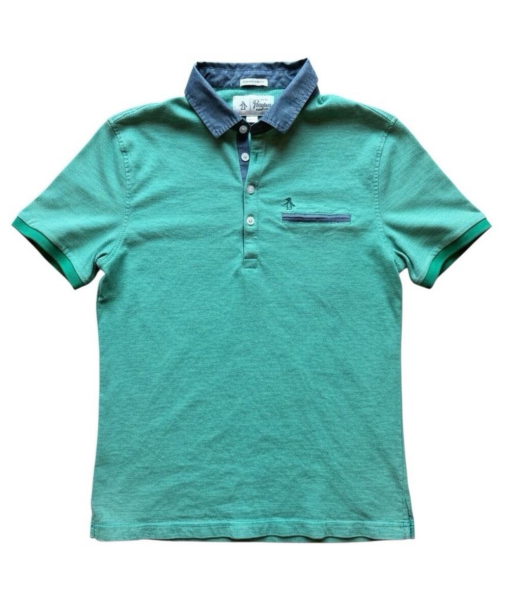 Original Penguin Heritage Slim Fit Men's Green/Blue Striped Polo Shirt M I4